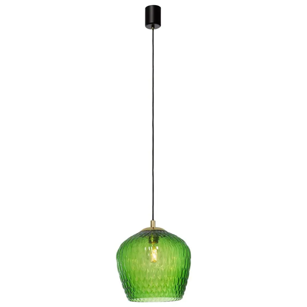 Zdjęcie produktowe pojedynczej lampy wiszącej z zielonym kloszem