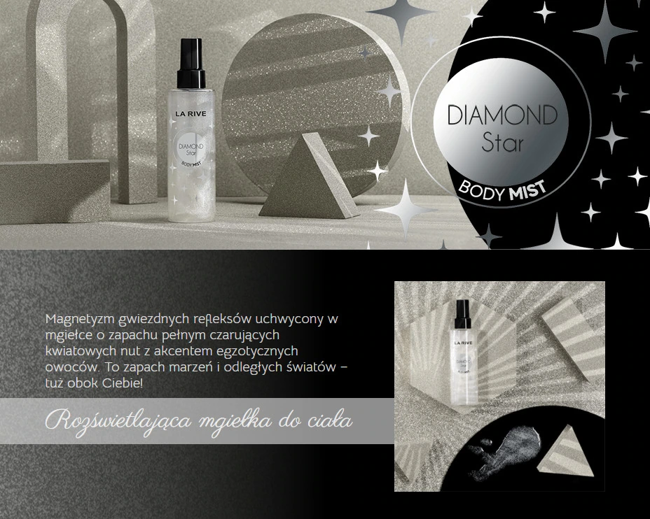 Karta produktowa mgiełki La Rive Diamond Star w srebrnej scenografii