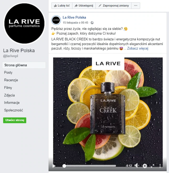 Post na Facebooku La Rive Polska z naszym zdjęciem Black Creek